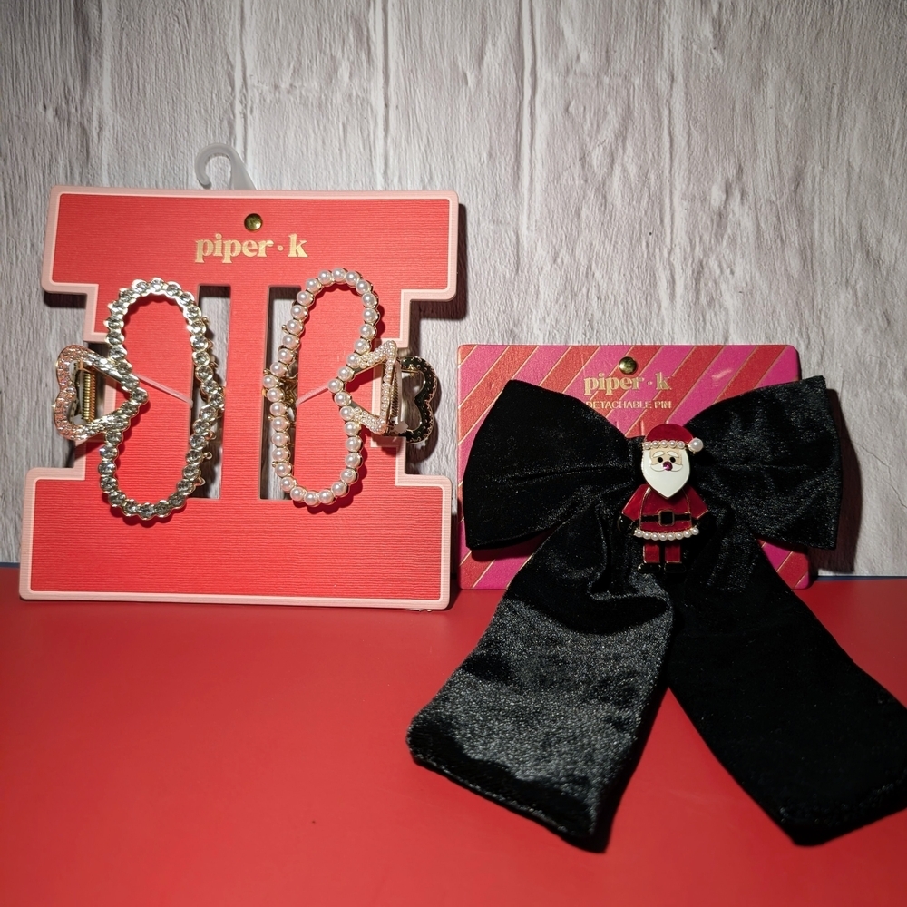Piper K Hair Clips and Santa Bow Set ***NWT***. Santa Clip Is Removable